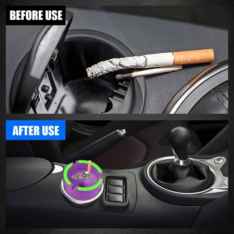 Lyxheth Glow in The Dark Ashtray, Car Ashtray, Cigarette Self-Extinguishing Car Cup Holder Ashtrays with Lid, Universal Portable Mini Vehicle Cigarette Trash Can Auto Accessories for Cars (Purple) - Image 4